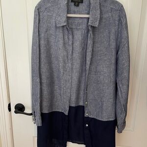 Plus Sz 1X Linen Blue Denim Color W/Navy longer summer Jacket casual or Career